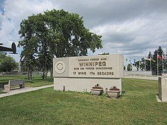 Entrance to CFB Winnipeg. CFB Winnipeg is the home garrison for a number of Royal Canadian Air Force units. CFB Winnipeg 17 Wing sign.jpg