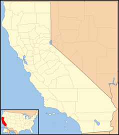 Mapa konturowa Kalifornii, po lewej znajduje się punkt z opisem „San Francisco”