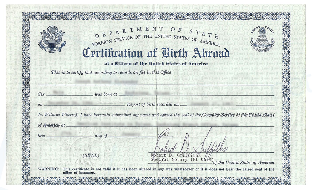 File:Certification of Birth Abroad of a Citizen of the United States of   - Wikimedia Commons