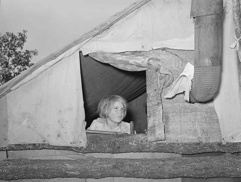 File:Child looking out of window of tent home near Sallisaw, Sequoyah County, Oklahoma, 8b22324.jpg