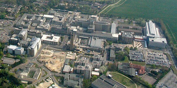 Aerial view of Addenbrooke's Hospital before 2010