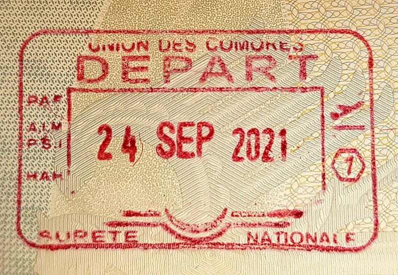 File:Comoros entry stamp September 2021.jpg