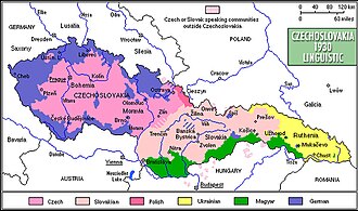 Linguistic map of interwar Czechoslovakia (c. 1930) Czechoslovakia 1930 linguistic map - en.jpg