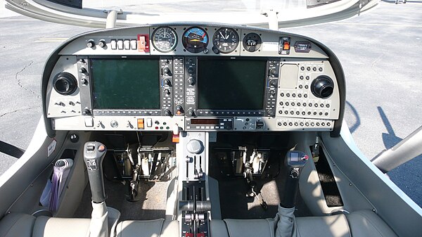 Instrument panel of a DA42 Twin Star, note the installed Garmin G1000 glass cockpit present