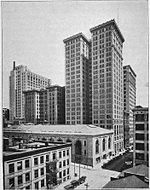 Dime, Penobscot, and Ford Buildings, with the State Savings Bank in center foreground, c. 1922. DetroitFinancialDistrict1922.jpg