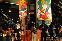 Die de los Muertos in Lincoln Park, El Paso (2012). A 2011 study found that 85 to 90% of maternal mtDNA lineages in Mexican Americans are Indigenous. Dia de los Muertos is a celebration of life DVIDS782602.jpg