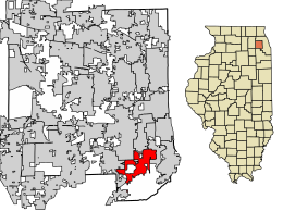 Location of Darien in DuPage County, Illinois.