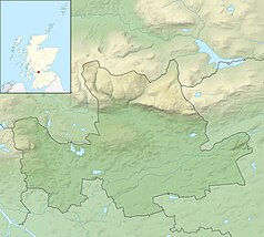 Mapa konturowa East Dunbartonshire, na dole nieco na prawo znajduje się punkt z opisem „Kirkintilloch”