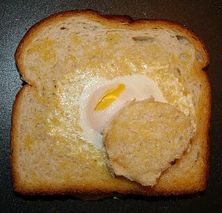 Egg in the basket Egg fried in a hole in a slice of bread