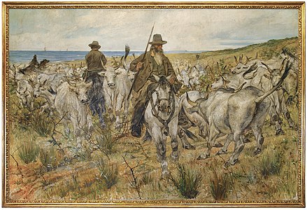 561 Three watchmen and a herd of cattle label QS:Lit,"Mandrie maremmane" label QS:Len,"Three watchmen and a herd of cattle" 1893