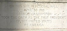 Federal Hall, NYC - engraving below Washington's statue.JPG