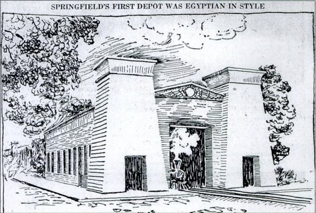 Springfield's original station, constructed in the Egyptian Revival style in 1839