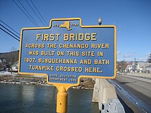 Standort der ersten Brücke über den Chenango. Hier kreuzten sich Susquehanna und Bath Turnpike. Greene, NY