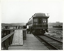 Passengers boarding the first westbound run of the Cannonball at Montauk station