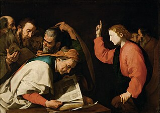 Jesus, 12 anos, Jesus entre os doutores em discussão com os estudiosos do Templo, de José Ribera.