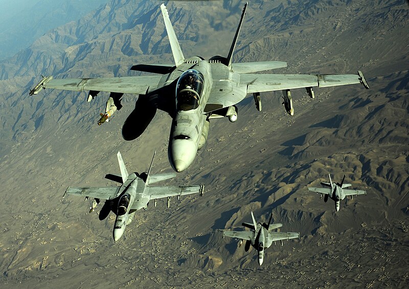 File:Four U.S. Navy F-A-18 Hornet aircraft fly over mountains in Afghanistan Nov. 25, 2010.jpg