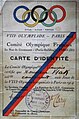 Průkaz lyžaře Františka Háka na olympiádě v Chamonix 1924