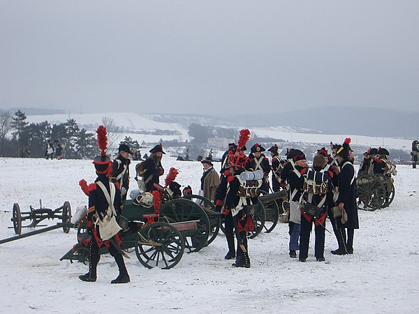 French Napoleonic artillery battery. Photo taken during the 200th anniversary reenactment of the battle of Austerlitz which took place in 1805.