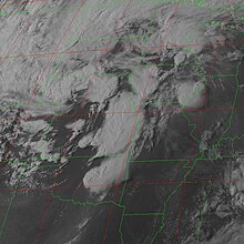 Visible satellite imagery of the severe thunderstorms at 6:10 p.m. CDT on May 19. GOES13 Visible 2013-05-19 231018Z.jpg