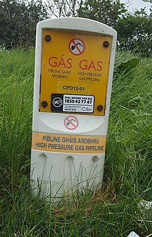 Construction close to high pressure gas transmission pipelines is discouraged, often with standing warning signs. Gas underpipe warning notice.jpg