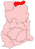 Harta regiunii Superioară de Est în cadrul Ghanei