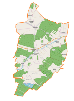 Mapa konturowa gminy Gościeradów, na dole nieco na lewo znajduje się punkt z opisem „Mniszek”