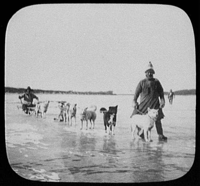 Nanai men with dog sled on the Amur, 1895