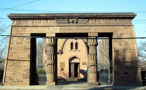 Grove Street Cemetery entrance gate in New Haven, Connecticut