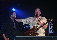 Sebastian and Steve Cropper on stage during The Memphis Tour Guy Sebastian The Memphis Tour 7 Mar 2008.JPG