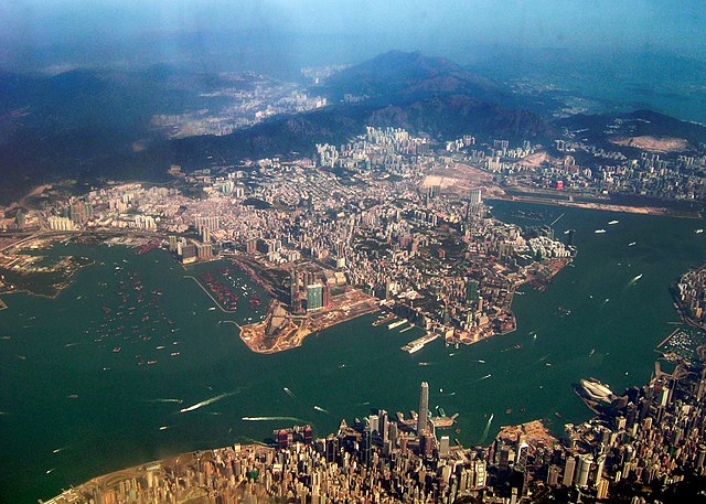 An aerial view of Kowloon Peninsula from Hong Kong Island in 2006