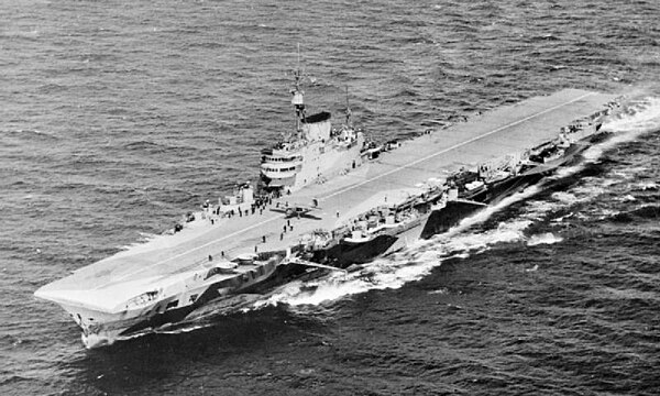 Aerial view of Indefatigable at sea, 7 November 1944