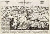 Willem Outgertsz. Akersloot. The Siege of Haarlem label QS:Len,"The Siege of Haarlem" label QS:Lpl,"Oblężenie Haarlemu 1572-1573 r." label QS:Lnl,"Het beleg van Haarlem, 1572-1573" 1626-1628. etching print.