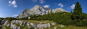 Montanha Hochtor (2369 m) vista do Hesshütte, Parque nacional Gesäuse, Alpes de Ennstal, Áustria (definição 13 340 × 4 530)