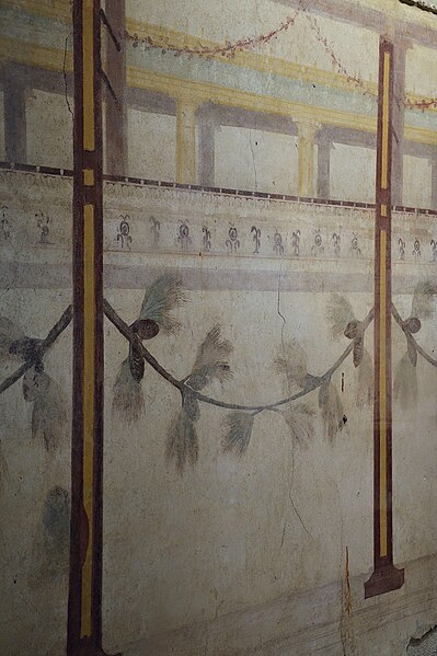 File:House of Augustus (Domus Augusti), room of the Pine Festoon, decoration with pilastered portico and pine festoons, 2nd Pompeian style, Palatine Hill, Rome (20060679434).jpg