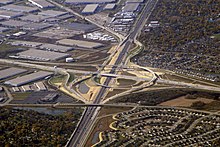 Interchange with I-55 in Bolingbrook, formerly the southern terminus of I-355 I-355 and I-55 interchange from air.jpg