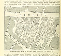 Plan showing the extent of the Great Fire in Cornhill in 1748