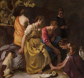 Diana and her Nymphs circa 1653–1654 oil on canvas medium QS:P186,Q296955;P186,Q12321255,P518,Q861259 97.8 × 104.6 cm The Hague, Mauritshuis