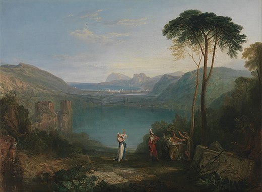 Aeneas en de Sibille van Cumae aan het meer van Avernus nabij Napels (William Turner)
