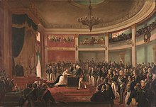 Isabel, Princess Imperial taking oath as regent of the Empire of Brazil on behalf of her father Pedro II, c. 1870 Juramento Isabel.jpg