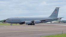 Boeing KC-135R Stratotanker (code 62-3567) of the Turkish Air Force arrives at the 2016 Royal International Air Tattoo, England KC-135R Stratotanker (62-3567) of the Turkish Air Force arrives 2016 RIAT 7Jul2016 arp.jpg