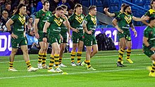 Australia warming up ahead of their semi-final against New Zealand Kangaroos warm up.jpg