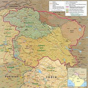 Geopolitical map of Kashmir provided by the United States CIA, c. 2004