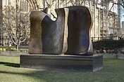 Knife Edge Two Piece (1962–65) (bronze), (1962), opposite House of Lords, London