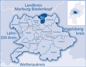 Poziția orașului Allendorf (Lumda) pe harta districtului Gießen