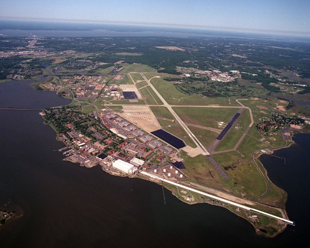 Aerial view of the airfield of Joint Base Langley–Eustis in 2011