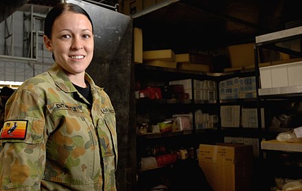 A leading aircraftwoman from No. 75 Squadron wearing Auscam DPCU, 2008