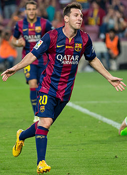Lionel Messi is Barcelona's all-time top appearance maker, top scorer, and the highest scoring player for a single club. Leo Messi (cropped).jpg