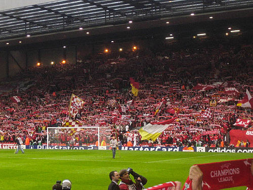 The famous Kop at Anfield, home of Liverpool F.C.