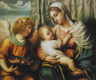 <i>Madonna and Child with an Angel</i> (Moretto) Painting by Moretto da Brescia