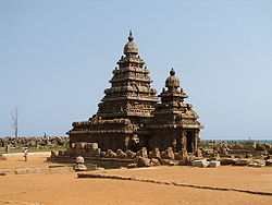 Shore Temple in Mamallapuram built by the Pallavas. (c. eighth century CE) Mamallapuram1a.jpg